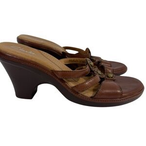 Clarks Embellished Leather Heeled Sandals Sz 6 Brown Boho Strappy Shoes NWOT